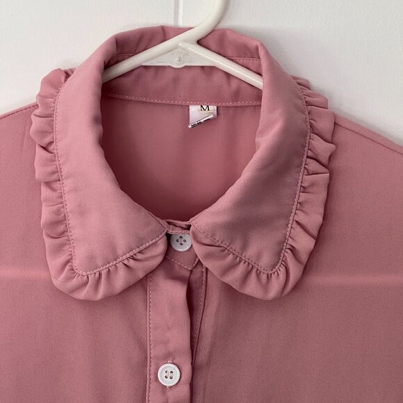 Rose Blush Ruffled Collar Button Down, Medium - Picture 3 of 5